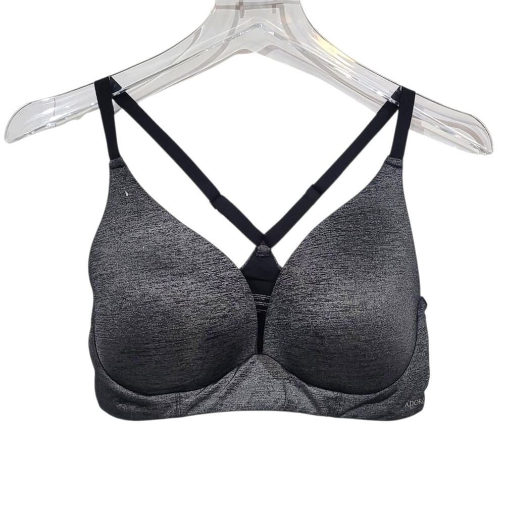 Adore Me Bra 36D Gray Padded Plunge Racer Back Adjustable Straps NO Underwire